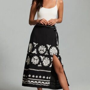 Anthropolgie Embroidered Side-Slit Wrap Skirt